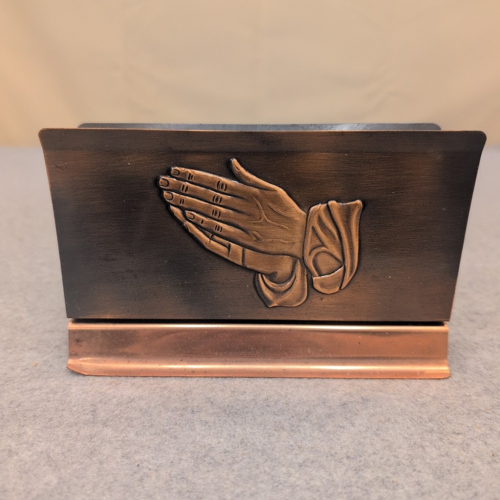 Vintage Coppercraft Guild Copper Praying Hands Letter Holder Desk Mail Organizer